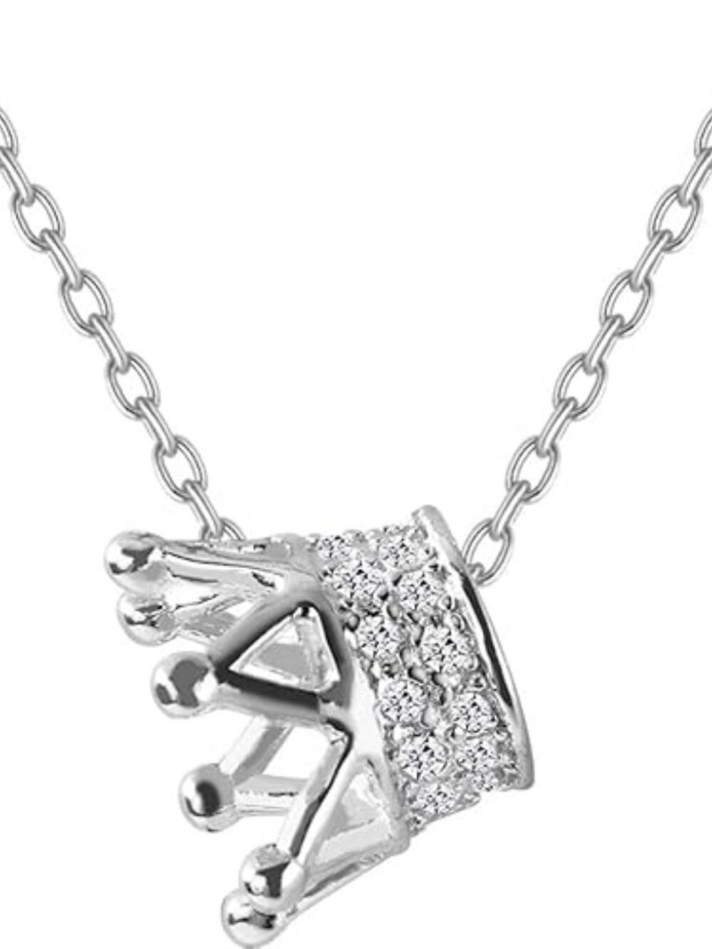 925 Sterling Silver Princess Crown Pendant Necklace 18" Adjustable Chain